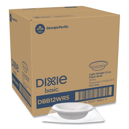 Dixie Basic? 12-oz Wrapped Light-Weight Paper Bowls by GP PRO (Georgia-Pacific), White, Wrapped in 5-Count Packs, DBB12WR5, 500 Bowls Per Case